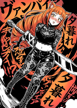 Anime Cat Girl Vampire with Sword