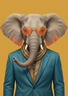 Elephant in Suit and Sunglasses