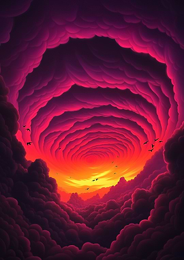 Dramatic Sky with Birds and Clouds