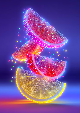 Glowing Citrus Slices on Blue