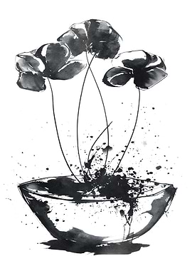 Ink Flowers in Bowl