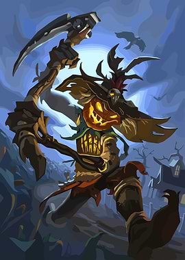 Halloween Scarecrow with Scythe Illustration