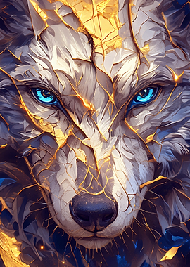 Wolf Portrait with Golden Veins