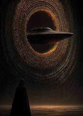 Cloaked Figure Stares at UFO Portal