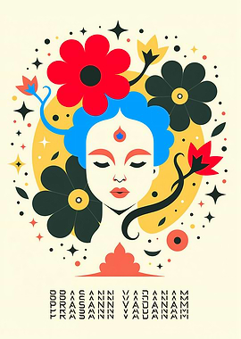 Floral Woman Portrait with Geometric Elements