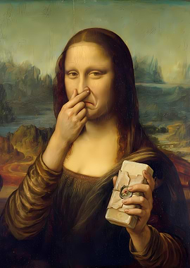 Mona Lisa Holding Nose and Package