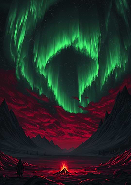 Aurora Borealis over Red Landscape