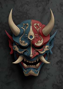 Japanese Oni Mask Red and Blue