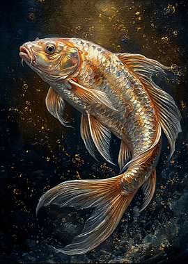 Golden Koi Fish Painting