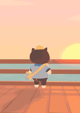 Cat watching sunset on the pier