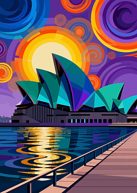 Sydney Opera House Colorful Illustration