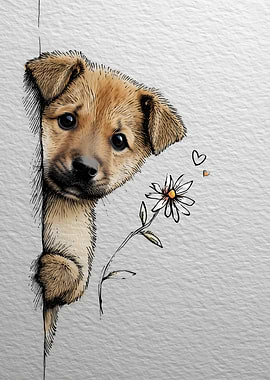 Cute Puppy with Daisy