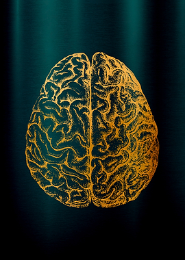 Golden Brain on Teal Background