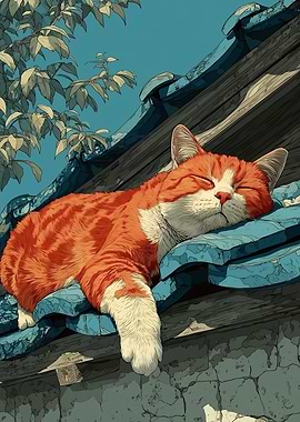Cat Nap on Blue Tiled Roof