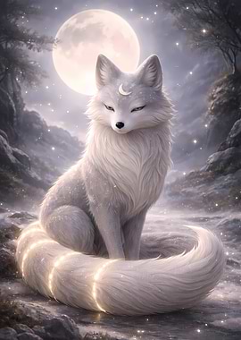White Fox with Moon Symbol