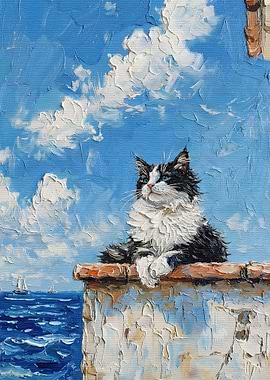 Cat on Wall Oil Painting