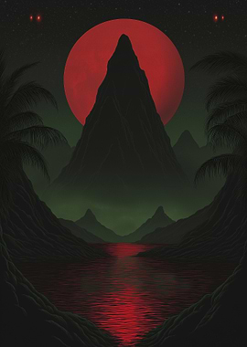 Red Moon Mountain Landscape