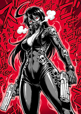 Anime Girl with Guns and Gasmask