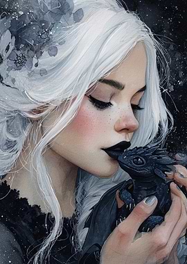 Girl with Dragon Watercolor Painting