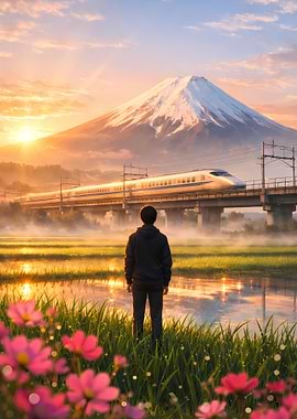 Mount Fuji and Bullet Train Scenery