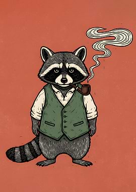 Dapper Raccoon Smoking Pipe Illustration