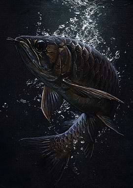 Arowana Fish in Dark Water