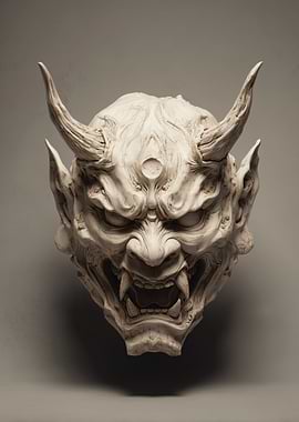 Detailed Oni Mask Sculpture