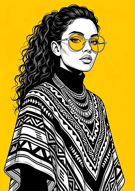 Chic Woman in Patterned Poncho