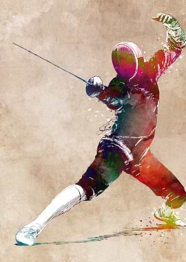 Fencer Watercolor Art