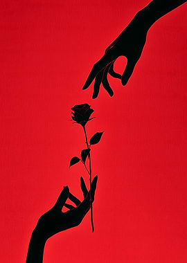 Reaching Hands and Rose Silhouette