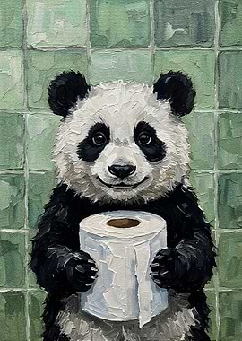 Panda with Toilet Paper Painting