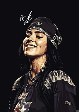 Billie Eilish Portrait with Signature