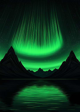 Green Aurora Borealis over Mountains