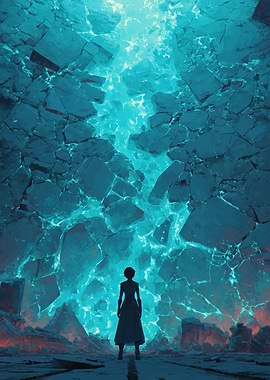 Figure Before a Glowing Rock Formation