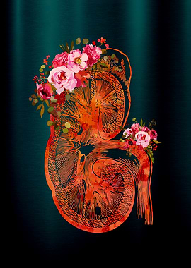 Floral Kidney Anatomy Art