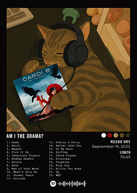 Cat Listening to Cardi B Album