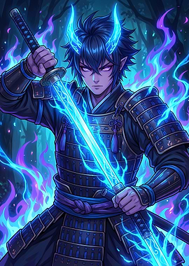 Anime Demon Warrior with Electric Sword