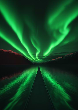 Green Aurora Borealis Over Water