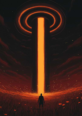 Orange Portal and Silhouette Figure