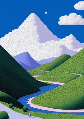 Mountain Landscape with River and Figure