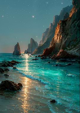 Coastal Cliffs at Night