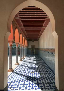 Moroccan Architecture Corridor with Blue Tiles