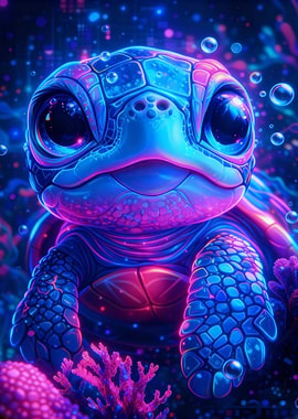 Neon Turtle Portrait