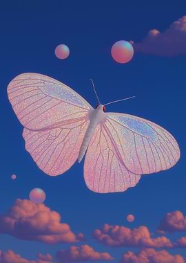 Pink Butterfly in Dreamy Sky