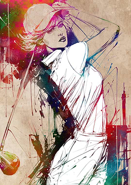Watercolor Golfer Woman