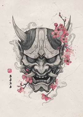 Hannya Mask with Cherry Blossoms
