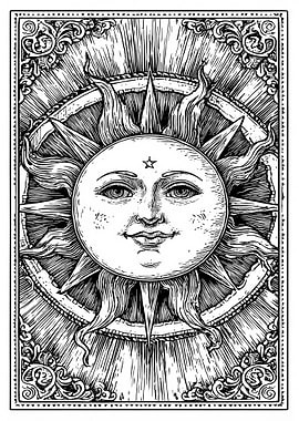 Engraved Sun Face Illustration
