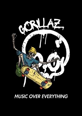 Gorillaz Skeleton Skateboard Music Art