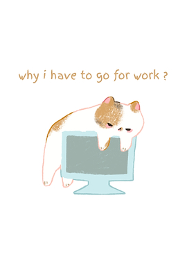 Tired Cat at Computer Illustration