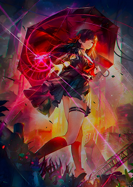 Anime Girl with Umbrella and Magic